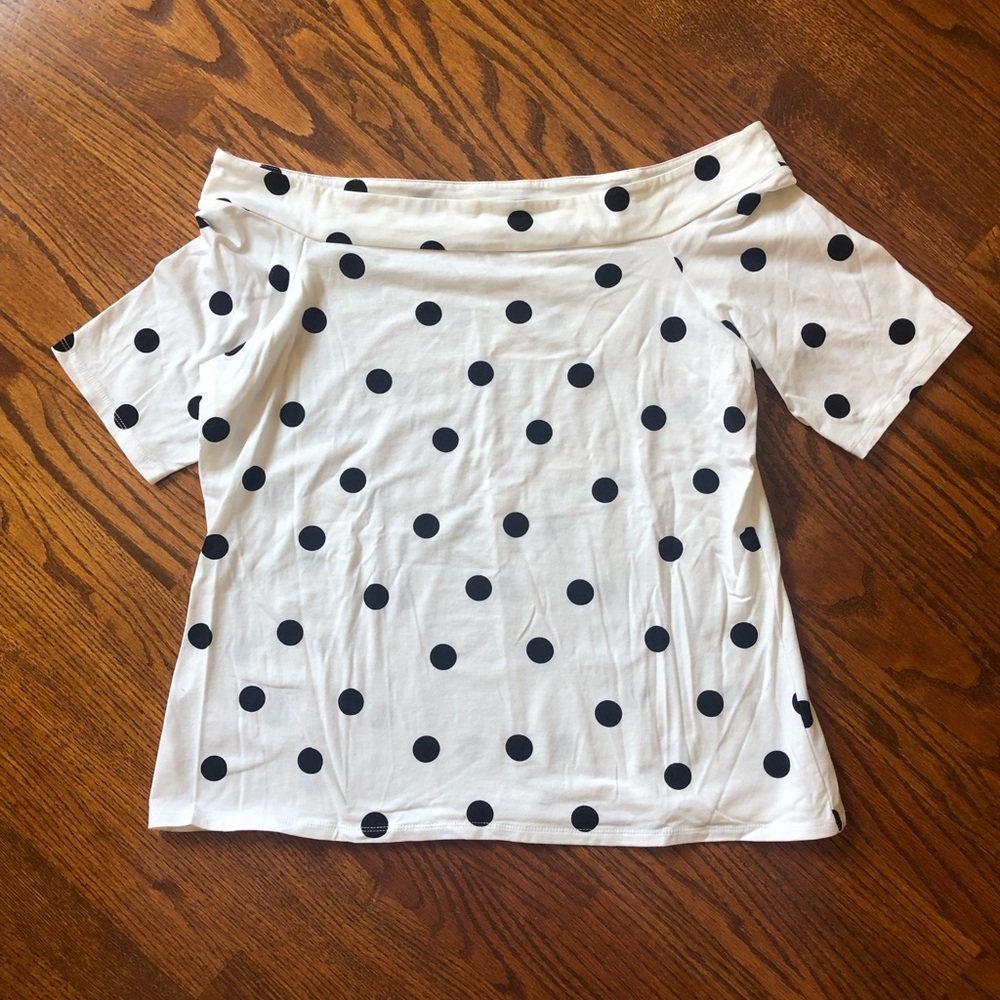 LOFT White/Black Polka Dot Off-The-Shoulder Top - Size XL